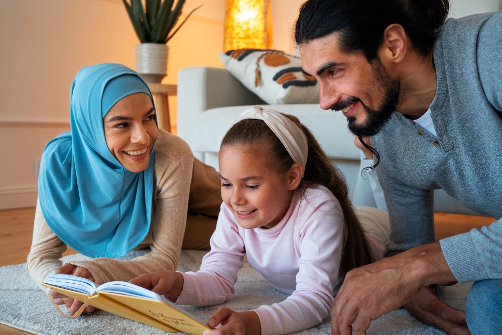 medium shot happy islamic family home 1
